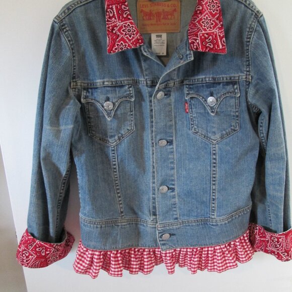 Upcycled Vintage Levi Iconic Type 1 Jean Jacket, American Theme, Reworked Denim - Picture 2 of 14